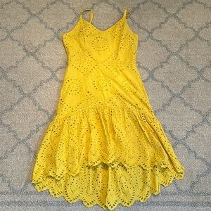 Bright Yellow Eyelet Asymmetrical Dress With Adjustable Straps